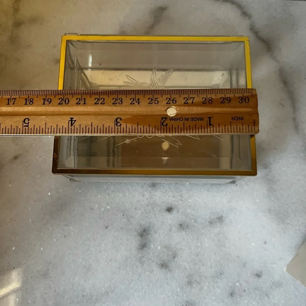 Vintage acrylic Jewelry Box with Gold brass Trim
